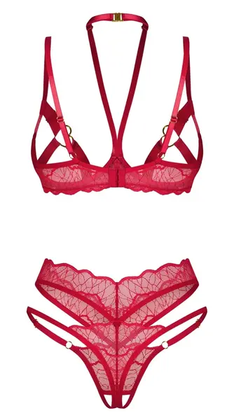 Obsessive Cupide Desir Red Lace Bra & Thong Set S/M Adjustable