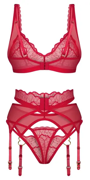 Obsessive Cupide Desir 3-Piece Lingerie Set Red L/XL Adjustable Straps