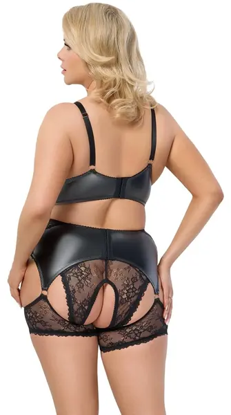 Cottelli CURVES 3-Piece Lace Bra Set with Suspenders, Black, 3XL