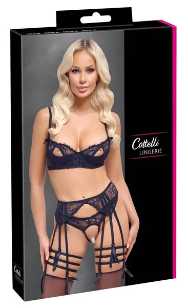 Cottelli Lingerie Bra & Suspender Set Black 85C/L Adjustable Lace