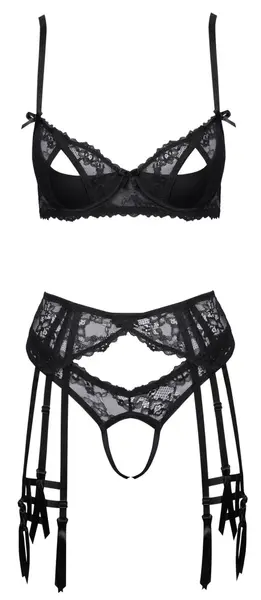 Cottelli LINGERIE Black Lace Bra & Suspender Set 80B/M Adjustable Straps