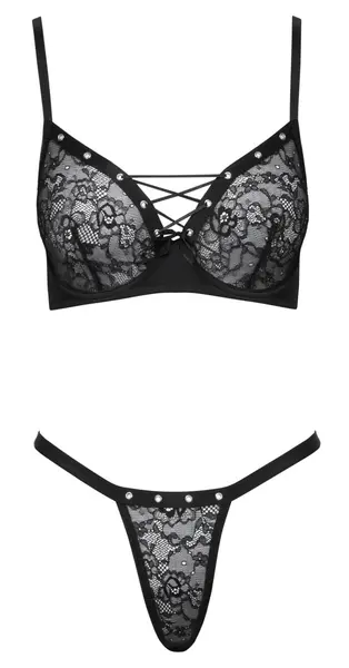 Cottelli Lingerie Set Black 85B/L - Lace Design & Silver Eyelets