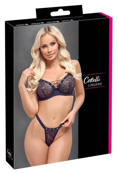 Cottelli Lingerie Lace Bra and Thong Set Black 75B/S Adjustable Fit