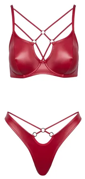 Cottelli Lingerie Red Wet Look Bra Set 80B/M with Decorative Rings