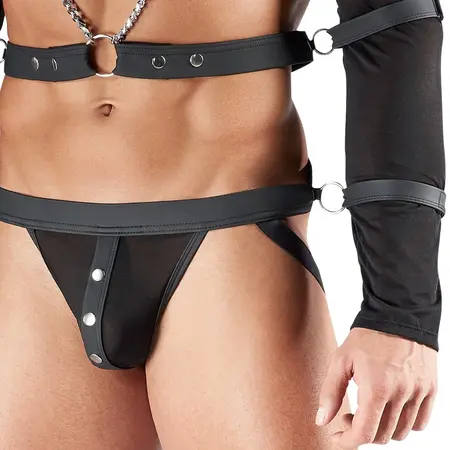 Svenjoyment Bondage Set XL - Powernet Top, Harness & Jock, Black