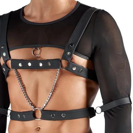 Svenjoyment Bondage Set S - Black Powernet Top, Harness & Jock with Restraints