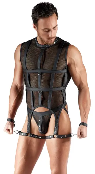 Svenjoyment Bondage Net Set 2XL with Thigh Harnesses & Handcuffs Black