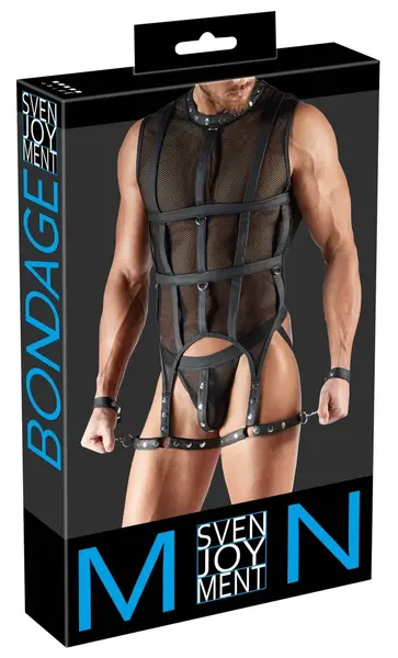 Svenjoyment Bondage Series XL Mesh Set with Harness and Cuffs Black