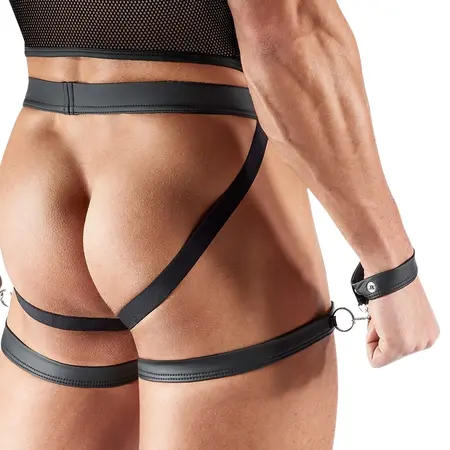 Svenjoyment Bondage Series XL Mesh Set with Harness and Cuffs Black