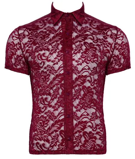 Svenjoyment Shirt Model S Dark Red Floral Lace, Short Sleeve, Stretch Fit