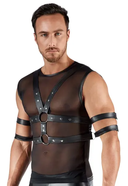 Svenjoyment BONDAGE Powernet Shirt XL with Adjustable Harness Set Black