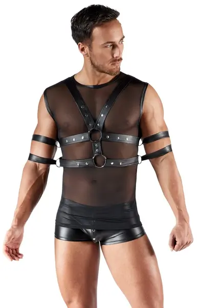 Svenjoyment Bondage Men's Powernet Shirt with Adjustable Harness M Black