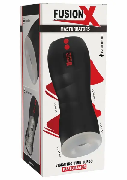 Fusion X Twin Turbo вибриращ мастурбатор, черен, USB-C