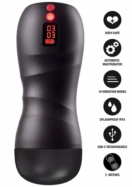 Fusion X Twin Turbo вибриращ мастурбатор, черен, USB-C