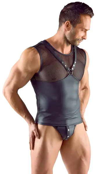 Svenjoyment Men's Shirt L Matte Black Mesh Chest Harness Style