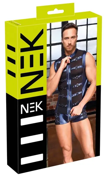 NEK Metallic Blue Strap-Detail Shirt with Powernet Inserts, Size M