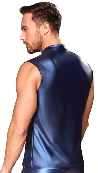 NEK Metallic Blue Strap-Detail Shirt with Powernet Inserts, Size M