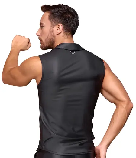 Мъжка матова блуза без ръкави с D-халки на джобовете, черна, 2XL