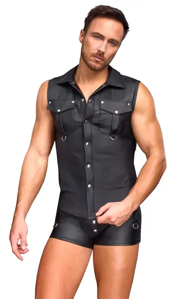 NEK Men’s Sleeveless Shirt M Black Matte Look with D-Ring Details
