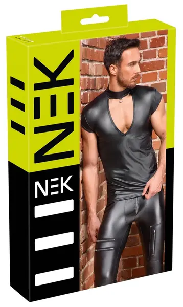 NEK Black Short Sleeve Shirt S Matte Look with V-Cut & Ring Detail