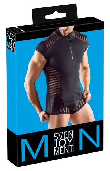Svenjoyment Men's Shirt XL Black Microfibre with Transparent Stripes