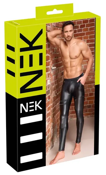 NEK Men's Matte Black Trousers S with Zipper Details and Pockets