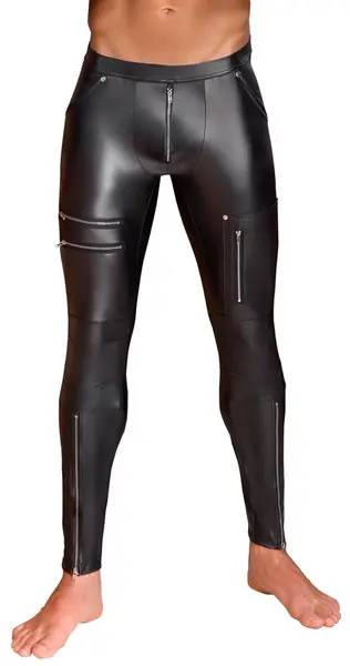 NEK Men's Matte Black Trousers S with Zipper Details and Pockets