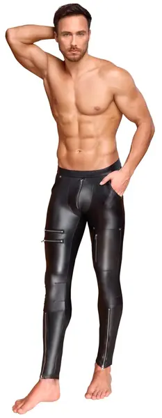 NEK Men's Matte Black Trousers S with Zipper Details and Pockets
