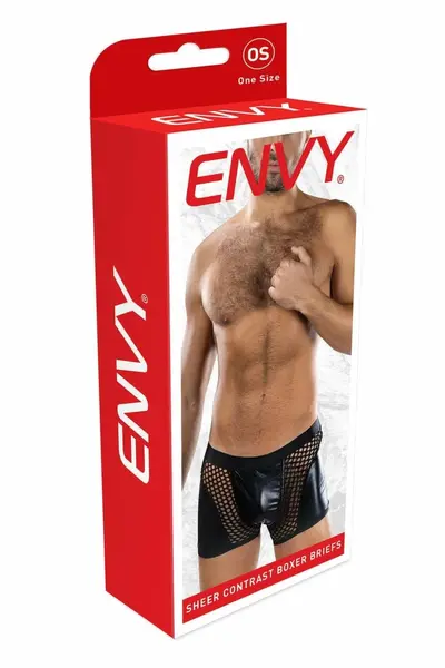 ENVY Sheer Contrast Boxer Briefs Black OS - Breathable Mesh Design