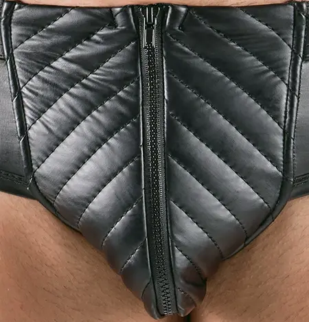 Svenjoyment Men's Shiny Black Briefs with Open Back L