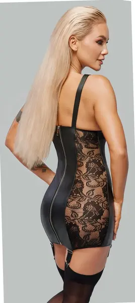 ZADO Le Dress CL M - Lamb Leather Cupless Suspender Mini Dress, Black