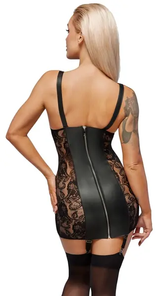 ZADO Le Dress CL M - Lamb Leather Cupless Suspender Mini Dress, Black