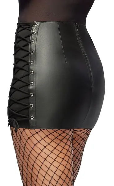 ZADO Leather Skirt L - Slim-Fit Lambskin, Adjustable Lacing, Black