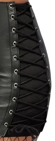 ZADO Leather Skirt L - Slim-Fit Lambskin, Adjustable Lacing, Black