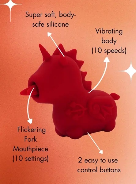 Unihorn Blaze Diablo Tongue-Motion Silicone Intimate Device 9cm Red