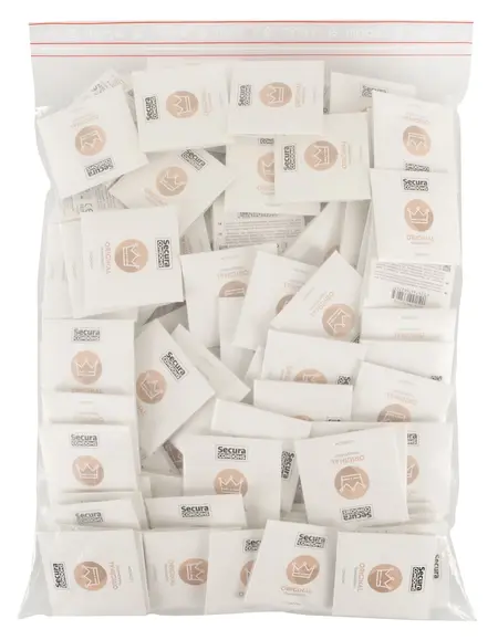 Secura Original 100 Pack Transparent Latex, Vegan, Silky Finish 53mm