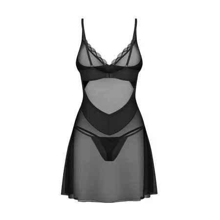 Obsessive Stelisa Chemise & Thong Set Black L/XL - Adjustable Design