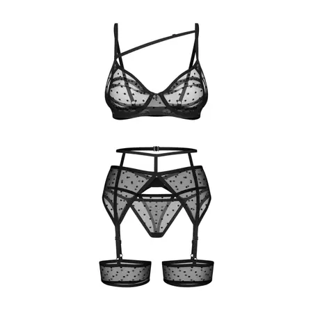 Obsessive Nuites 3-Piece Lingerie Set Black L/XL - Polka Dot Design