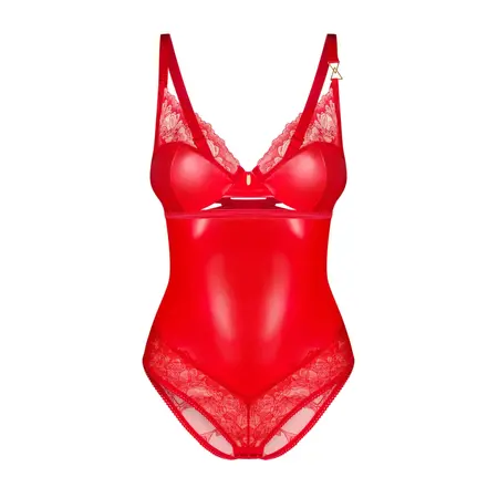 Obsessive Aliosa Teddy Red L/XL - Elegant Lace Bodysuit with Cutouts
