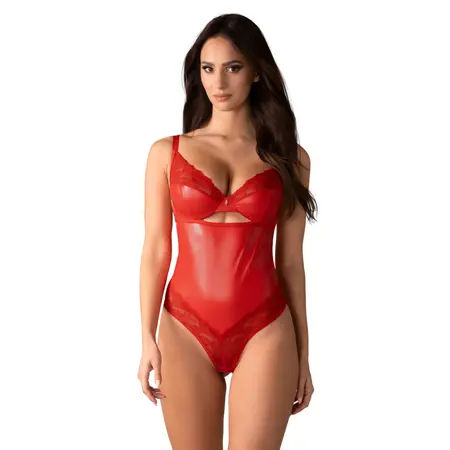 Obsessive Aliosa Teddy Red S/M - Elegant Lace Bodysuit with Adjustable Fit