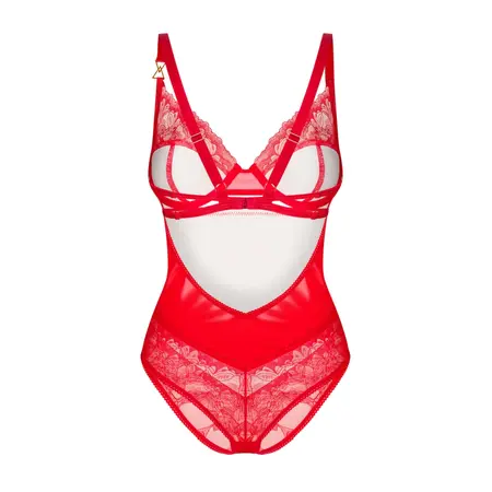 Obsessive Aliosa Teddy Red S/M - Elegant Lace Bodysuit with Adjustable Fit