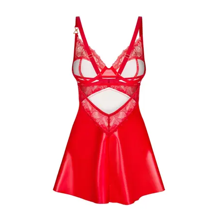 Obsessive Aliosa Chemise & Thong Red 2XL/3XL - Elegant Lace Lingerie Set