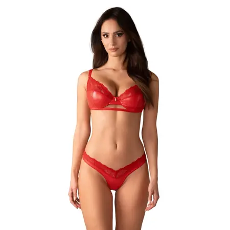 Obsessive Aliosa 2-Piece Lingerie Set Red 2XL/3XL Adjustable Lace