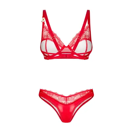 Obsessive Aliosa 2-Piece Lingerie Set Red 2XL/3XL Adjustable Lace
