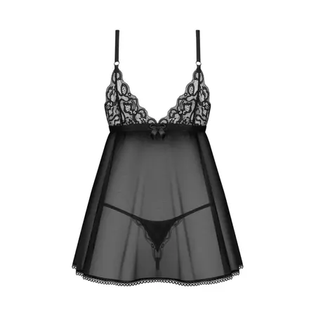 Obsessive Blomentis Babydoll Set Black XL/2XL Adjustable Lace