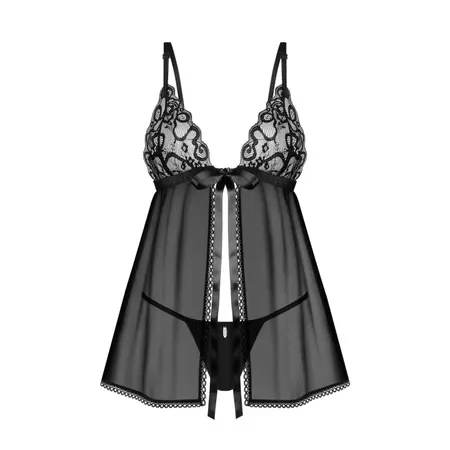 Obsessive Blomentis Babydoll & Thong Set Black XS/S Elegant Lace
