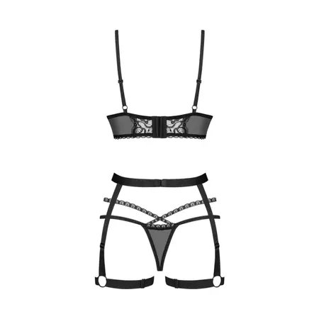 Obsessive Blomentis 3-Piece Lingerie Set Black XL/2XL Adjustable Fit