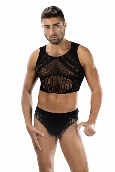 ENVY Maverick Edge 2 Piece Set Black OS - Geometric Lace Design