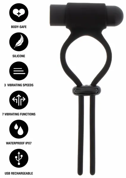 Shots Vibrating Adjustable C-Ring Silicone USB Waterproof Black