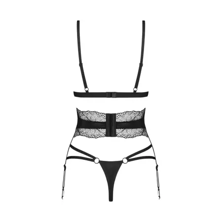 Obsessive Lobellis 3-Piece Lingerie Set Black XL/2XL Lace & Adjustable Fit